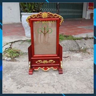 Khung hình bàn thờ hoa lá tây rát vàng gỗ hương 21x31