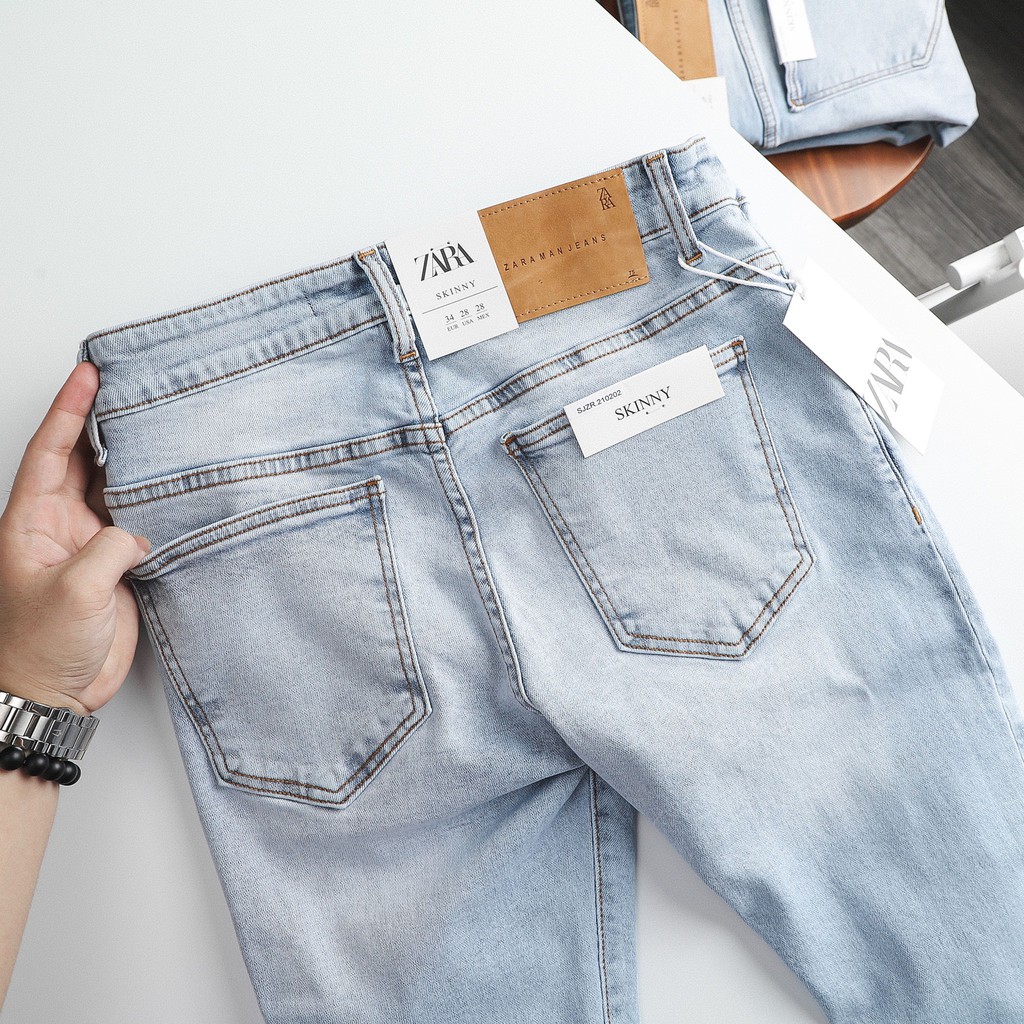 Quần JEAN Skinny zara xanh nhạt ép 3d rách 210202