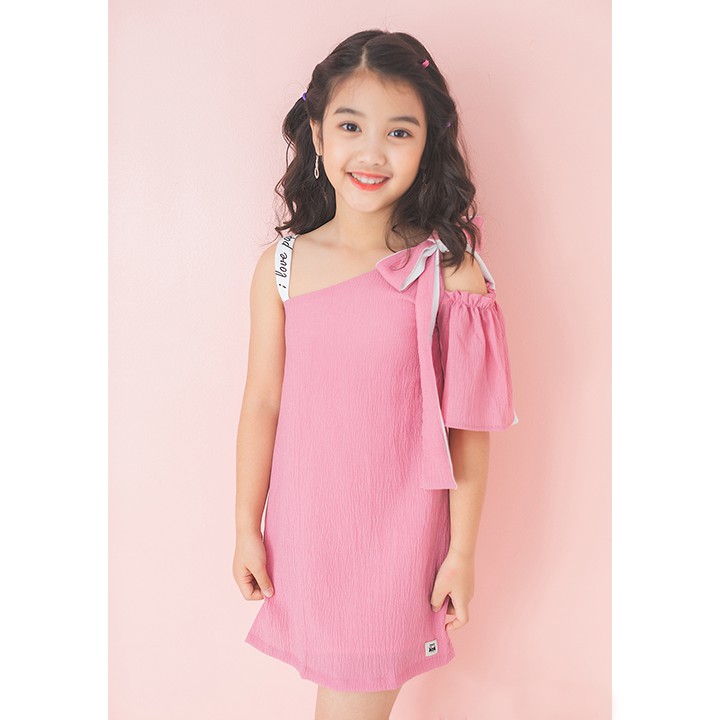 Váy hồng lệch vai I Love PaPa LK0246 - Lovekids