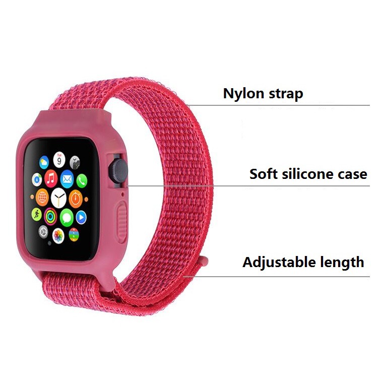 【Dây đeo + Vỏ】 Dây đeo Apple Watch 38 / 40mm 42 / 44mm Vòng nylon dệt mềm mại thoáng khí với Vỏ silicon cho iWatch Series SE 6/5/4/3/2/1