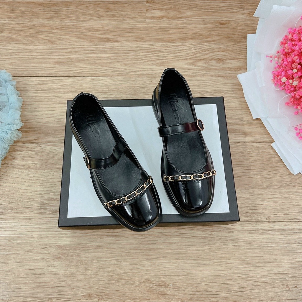 Giày búp bê nữ chất da bóng phối xích xinh xắn mã K01
