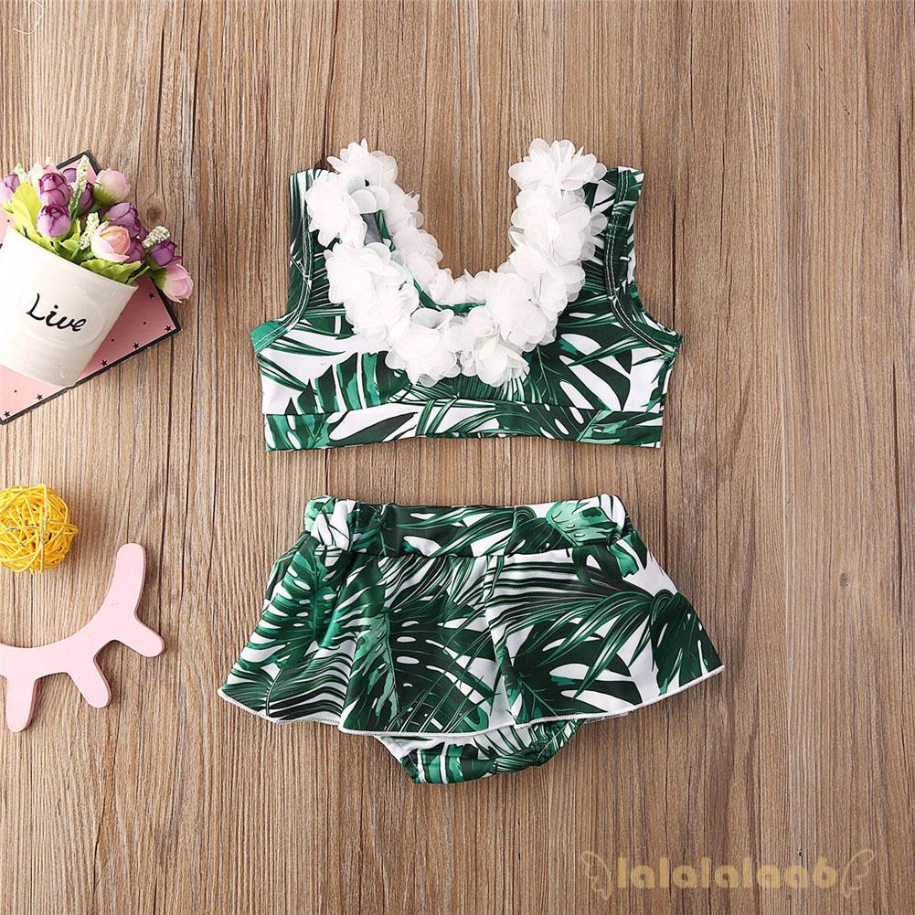 Bộ Bikini 2 Mảnh In Hoa Lá 3d Cho Bé Gái