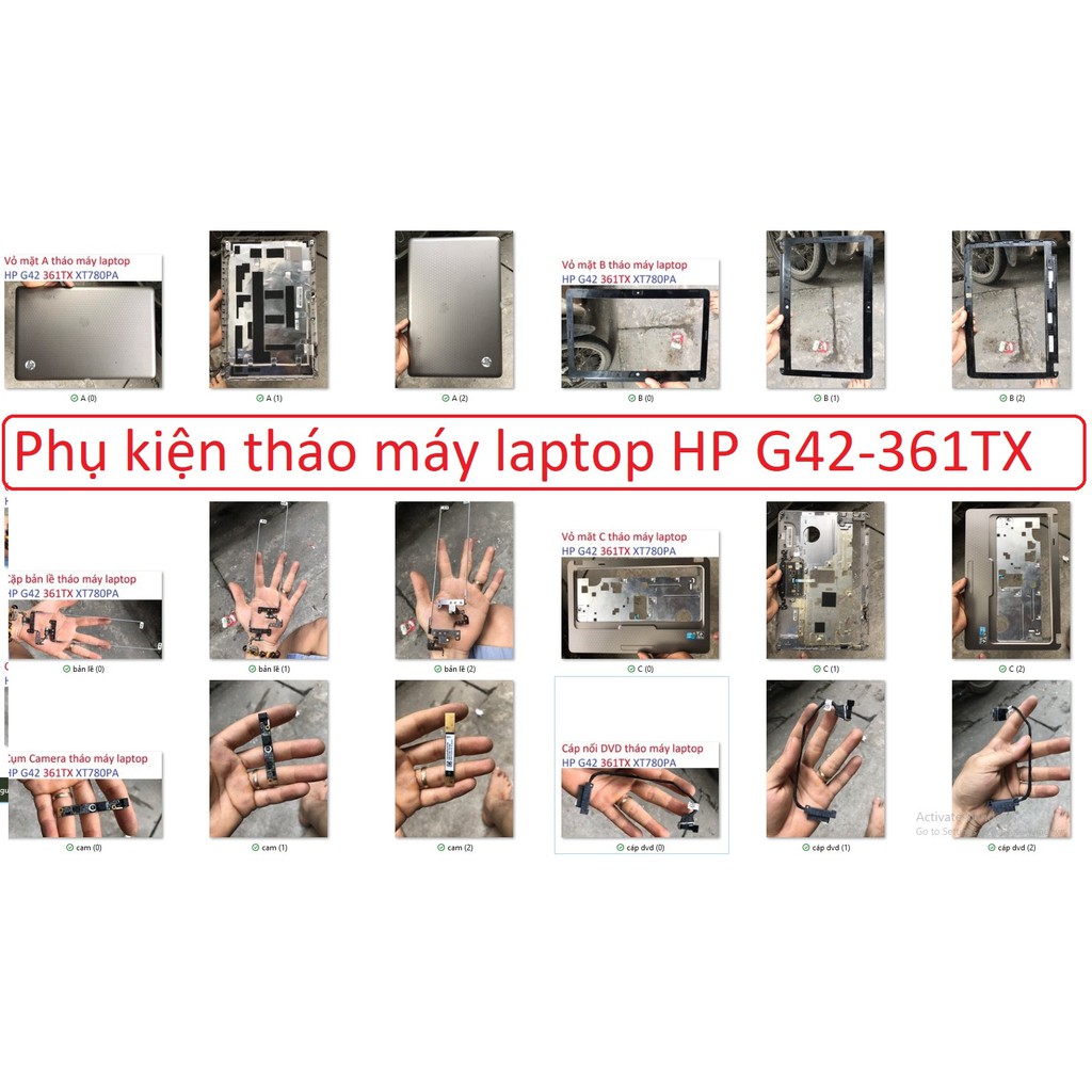 Linh phụ kiện tháo máy laptop HP G42 361TX XT780PA phím loa A B C D E camera fan tản usb bản lề cáp màn hdd dvd pin all