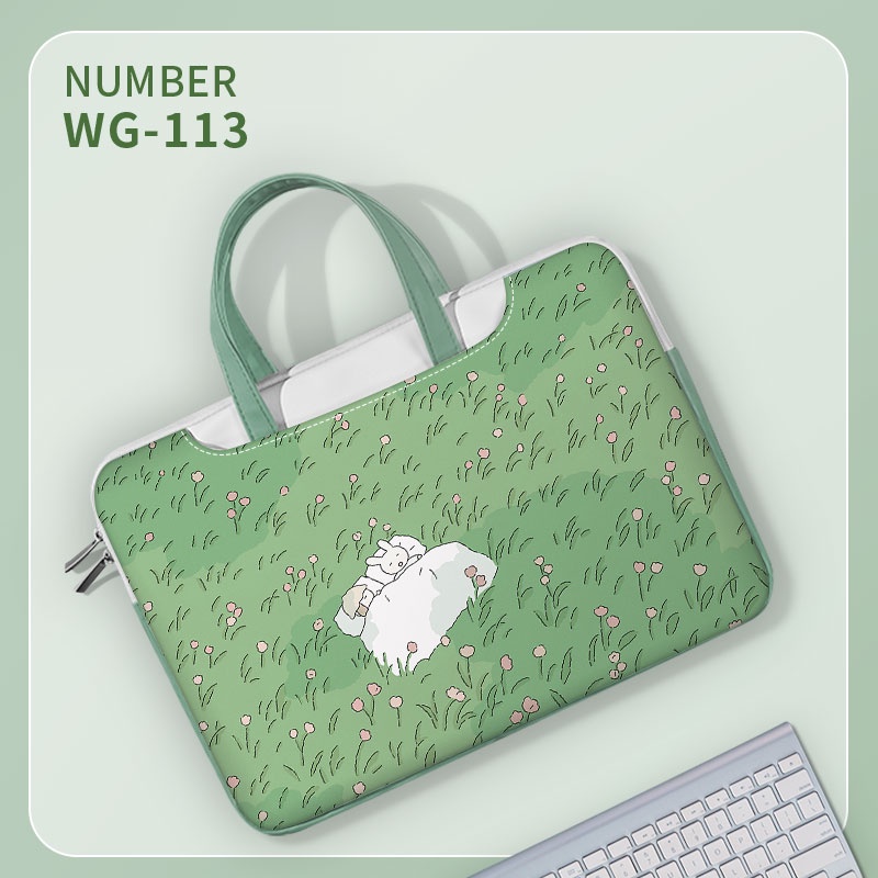 Túi máy tính xách tay dễ thương Tay cầm màu xanh lá cây Túi đựng 13-17 inch Túi xách Túi đựng máy tính xách tay Túi Messenger