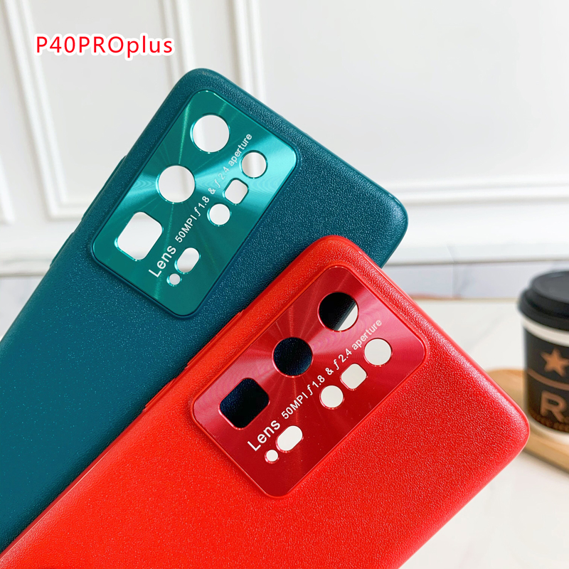 Ốp điện thoại giả da + khung kim loại bảo vệ máy ảnh cho Huawei p30 p30pro p40 p40lite p40pro p40pro+