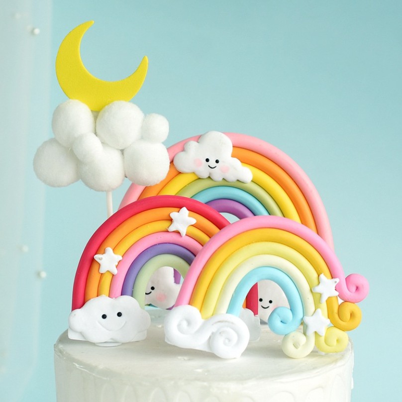 Que Cắm Trang Trí Bánh Kem Hình Cầu Vồng Đáng Yêu