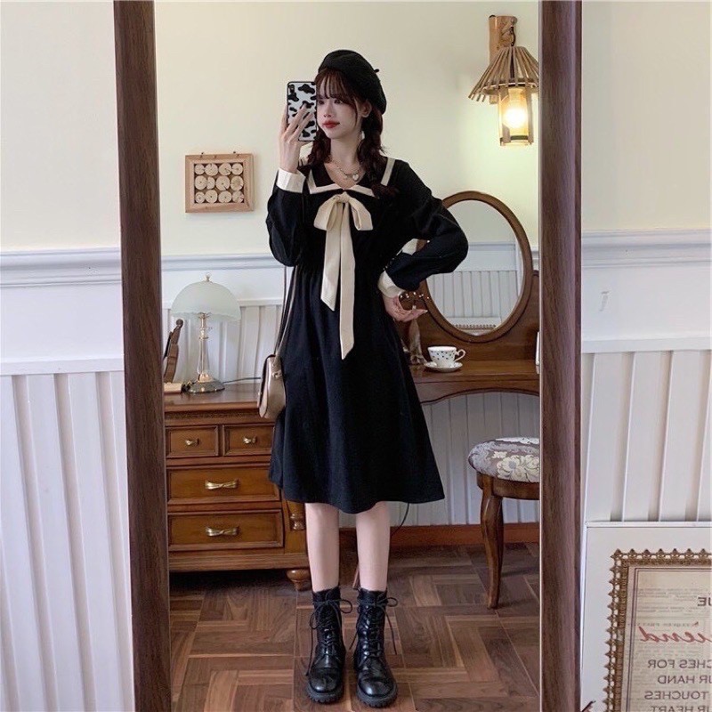 VÁY BABYDOLL CỔ BẺ SƠ MI 2 MÀU HỒNG TRẮNG ULZZANG