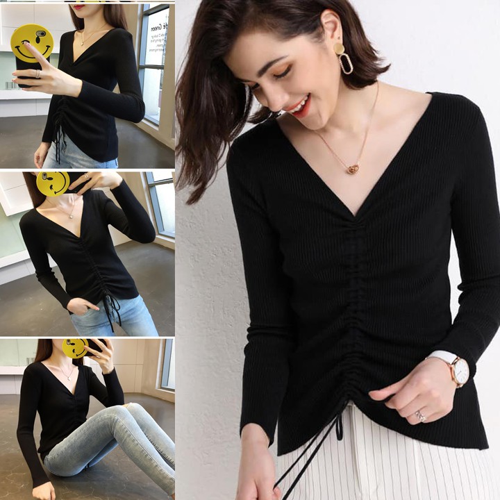 [Bunny]  Đồ bộ nữ, Áo Len rút nữ one size cá tính