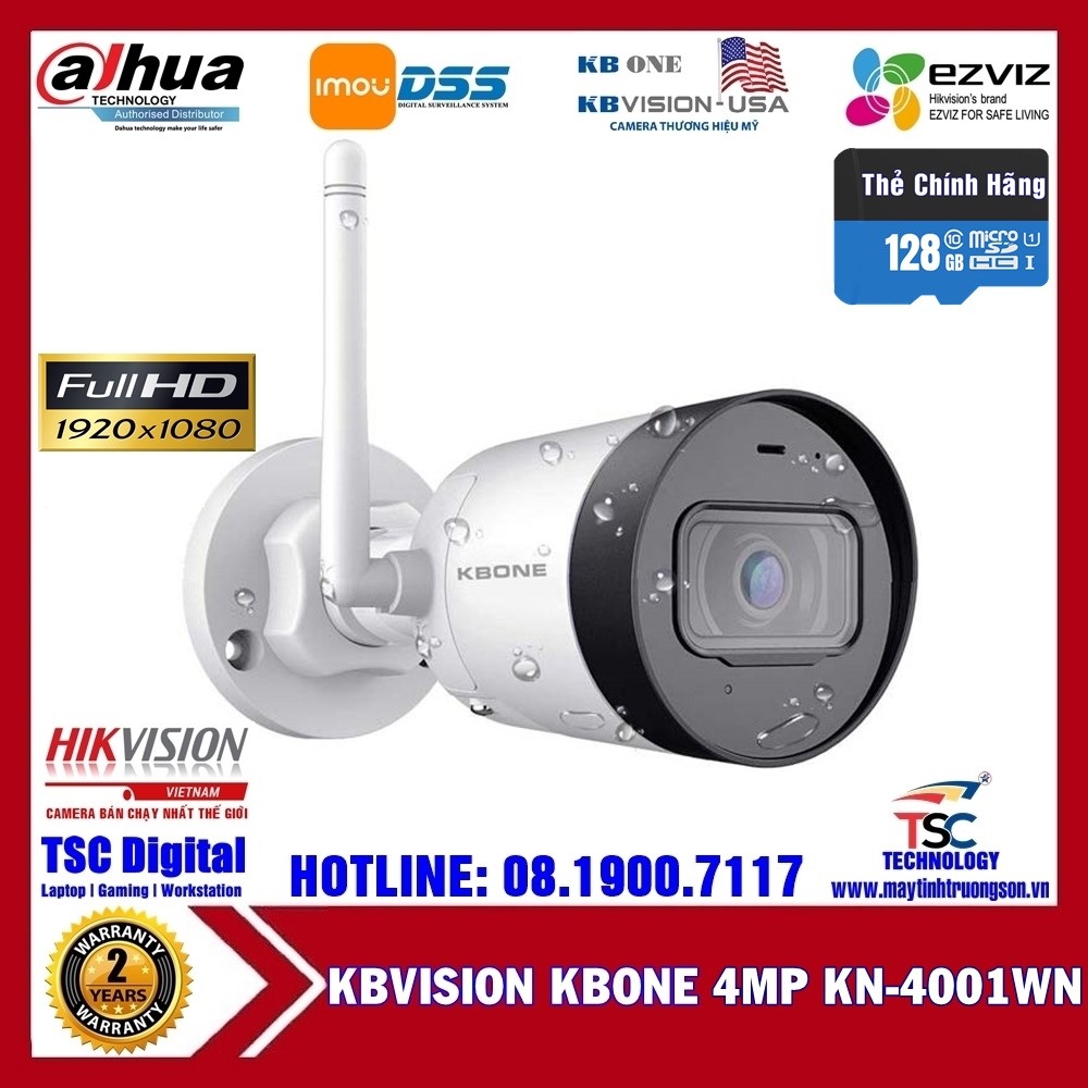 Camera IP Wifi KBONE KN-4001WN KN-B41 4.0MP Full HD 1920x1080 Kèm Thẻ Nhớ Lưu Trữ | Camera Ngoài Trời Chịu Mưa Nắng