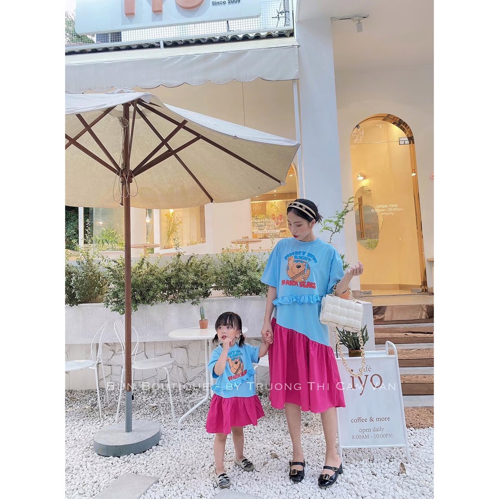Váy suông phối ly màu cho mẹ và bé