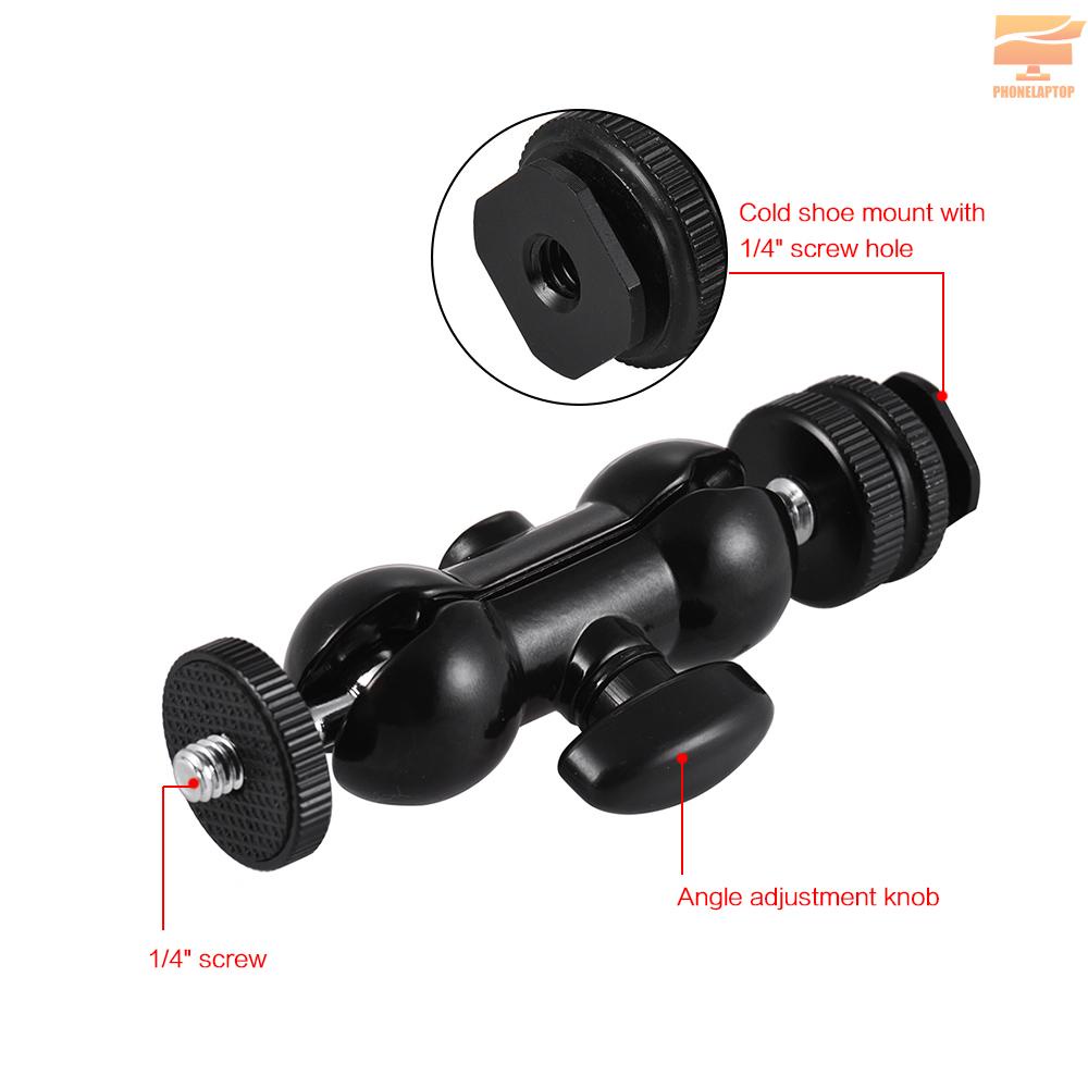 Lapt Multi-Function Double Ballhead Bracket Arm Ballhead with Cold Shoe Mount 1/4