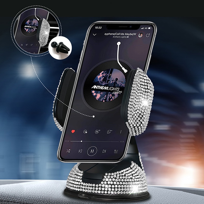 Giá Đỡ Điện Thoại Gắn Trên Kính Chắn Gió Xe Ô Tô Đính Đá Lấp Lánh Sang Trọng