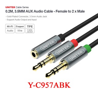Dây chuyển từ lỗ 3.5 sang 2 jack Mic + Phone  UNITEK Y-C957ABK