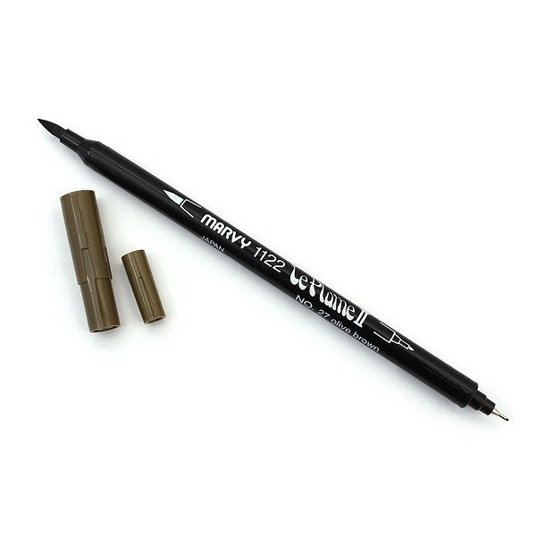 Bút lông đầu cọ viết calligraphy Marvy Le Plume II Double-Sided Watercolor Marker - Màu nâu đậm (Olive Brown - 27)