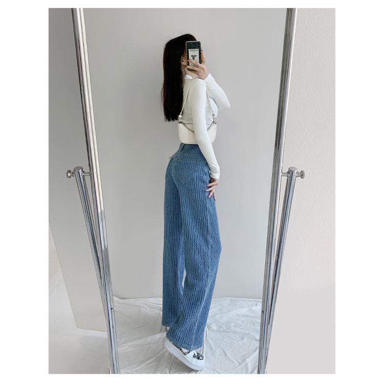 DUNEA Quần Jean Ống Rộng Lưng Cao Phong Cách Sành Điệu Cho Bạn Gái