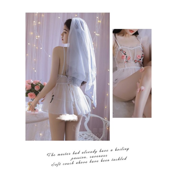 Cosplay cô dâu cao cấp sexy - váy đầm ngủ 2 dây hóa trang bride thuê hoa lá hở lưng gợi cảm | BigBuy360 - bigbuy360.vn