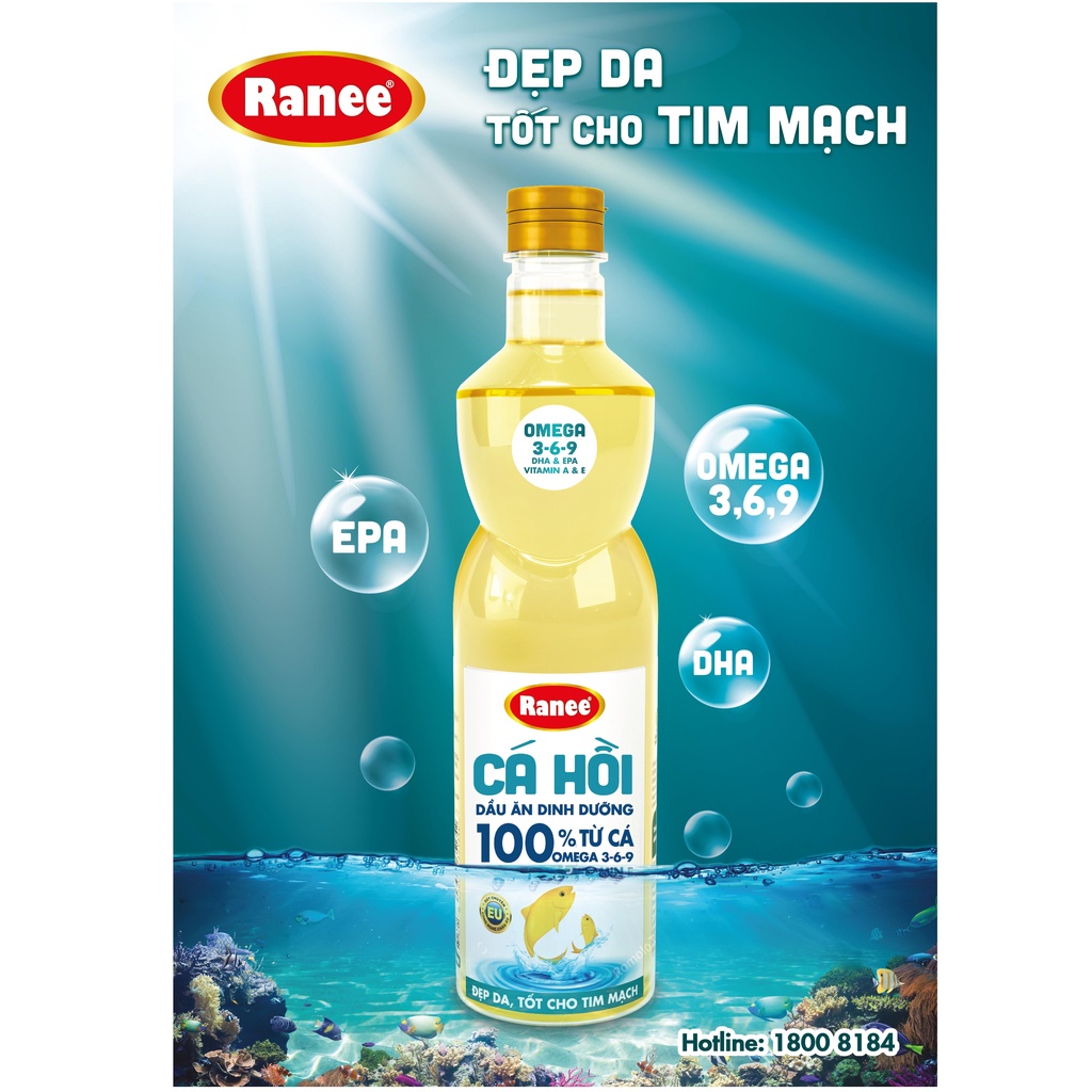 Dầu ăn dinh dưỡng Ranee CÁ HỒI 950ml + tặng kèm vá gỗ cao cấp