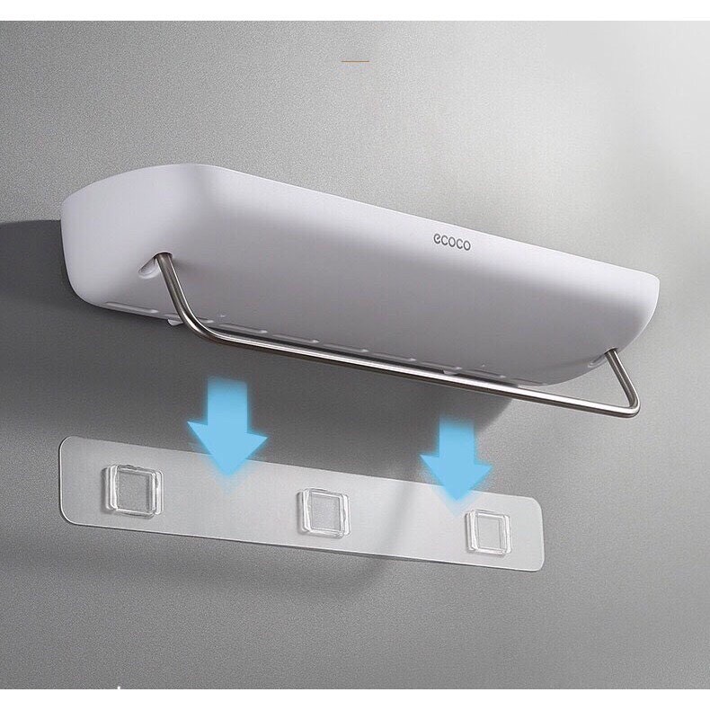Kệ Để Đồ Nhà Tắm ECOCO E1923 Bằng Nhựa Cao Cấp, Kệ Đựng Đa Năng Có Thanh Treo Khăn - Tặng Kèm Miếng Dán