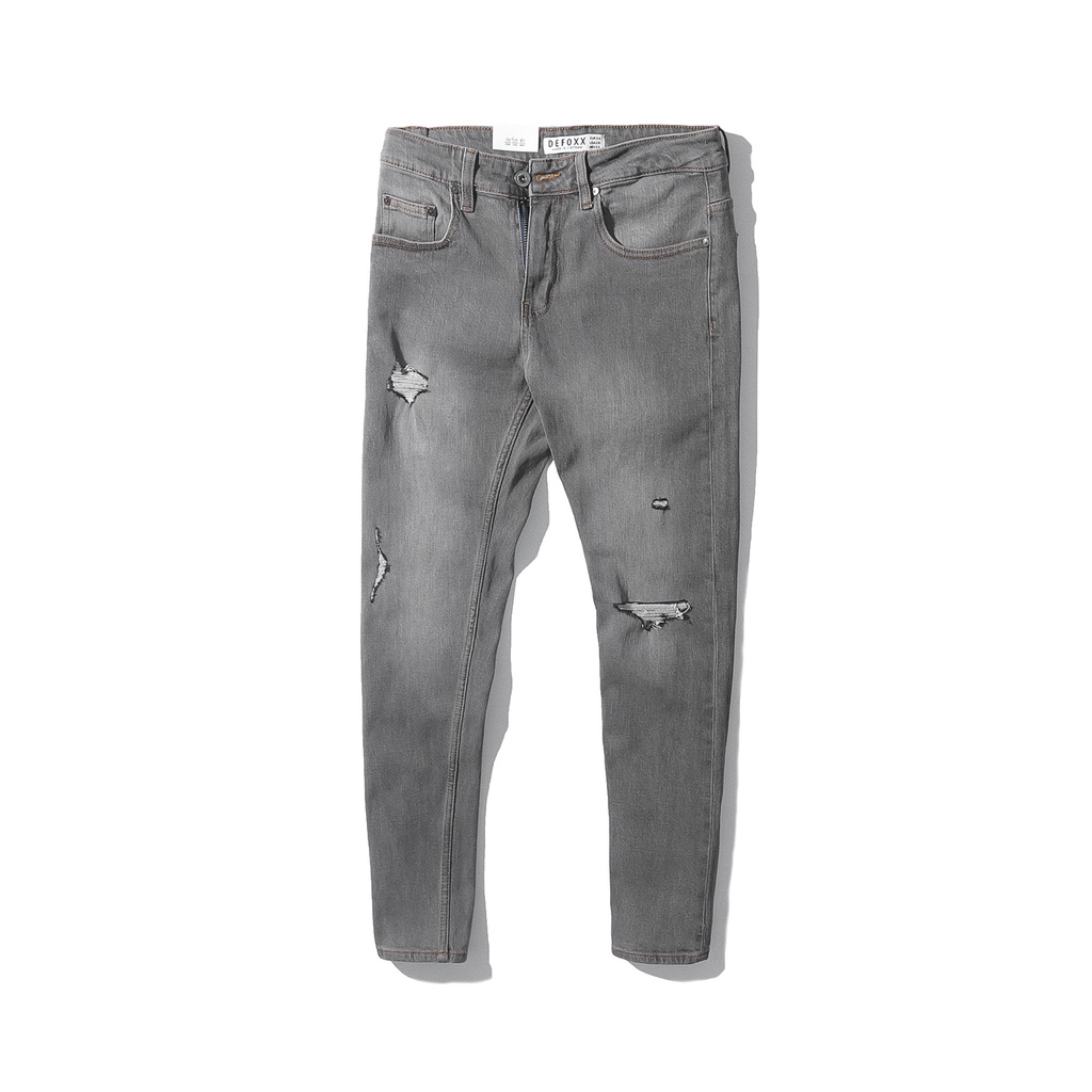 Quần jean nam, quần bò nam cao cấp slimfit DEFOXX xám wash rách 220902