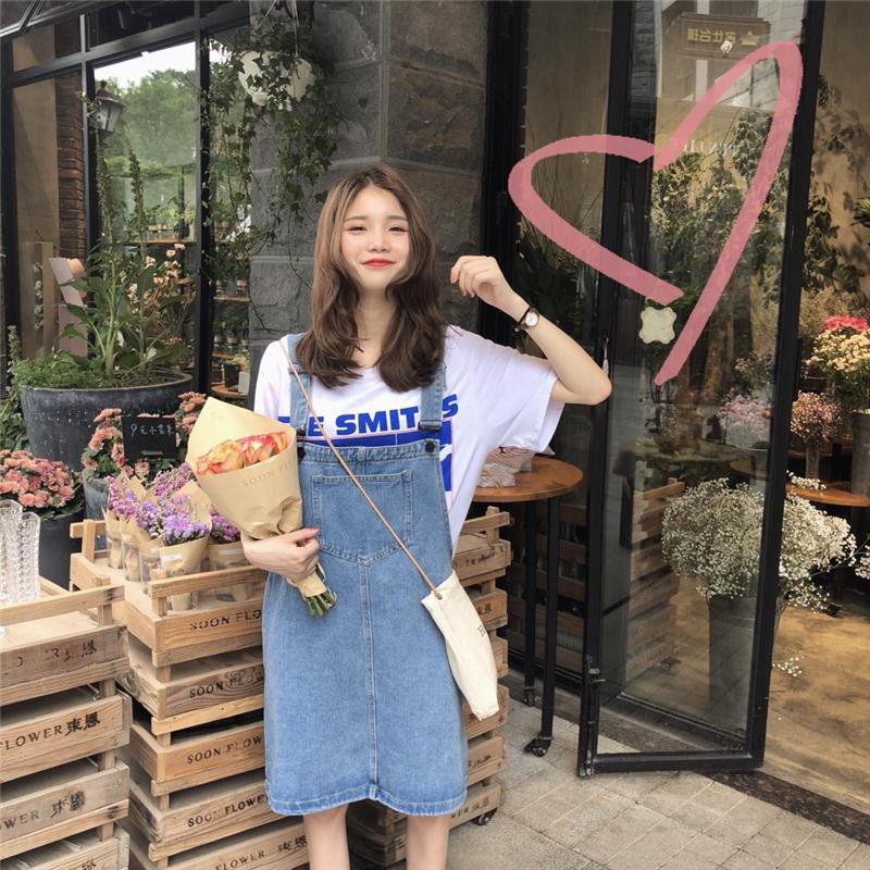 Korean version of loose wash and old denim student age reduction all-match suspender Dress dress，cheap borong of Koreanfashion women's clothing readystock 210521