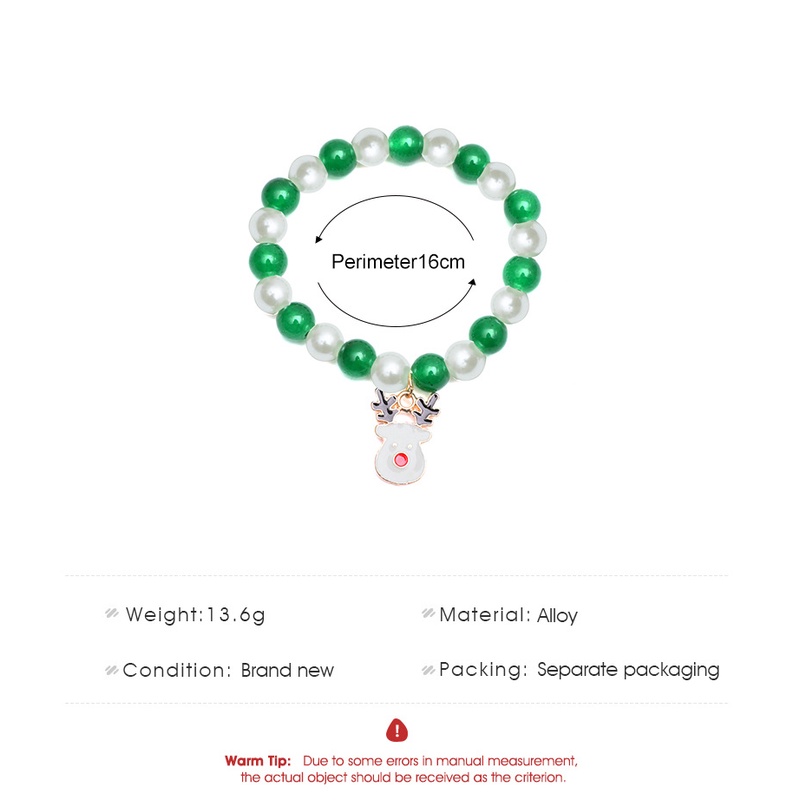 Vòng đeo tay chuỗi hạt màu xanh lá hình tuần lộc hoạt hình dễ thương