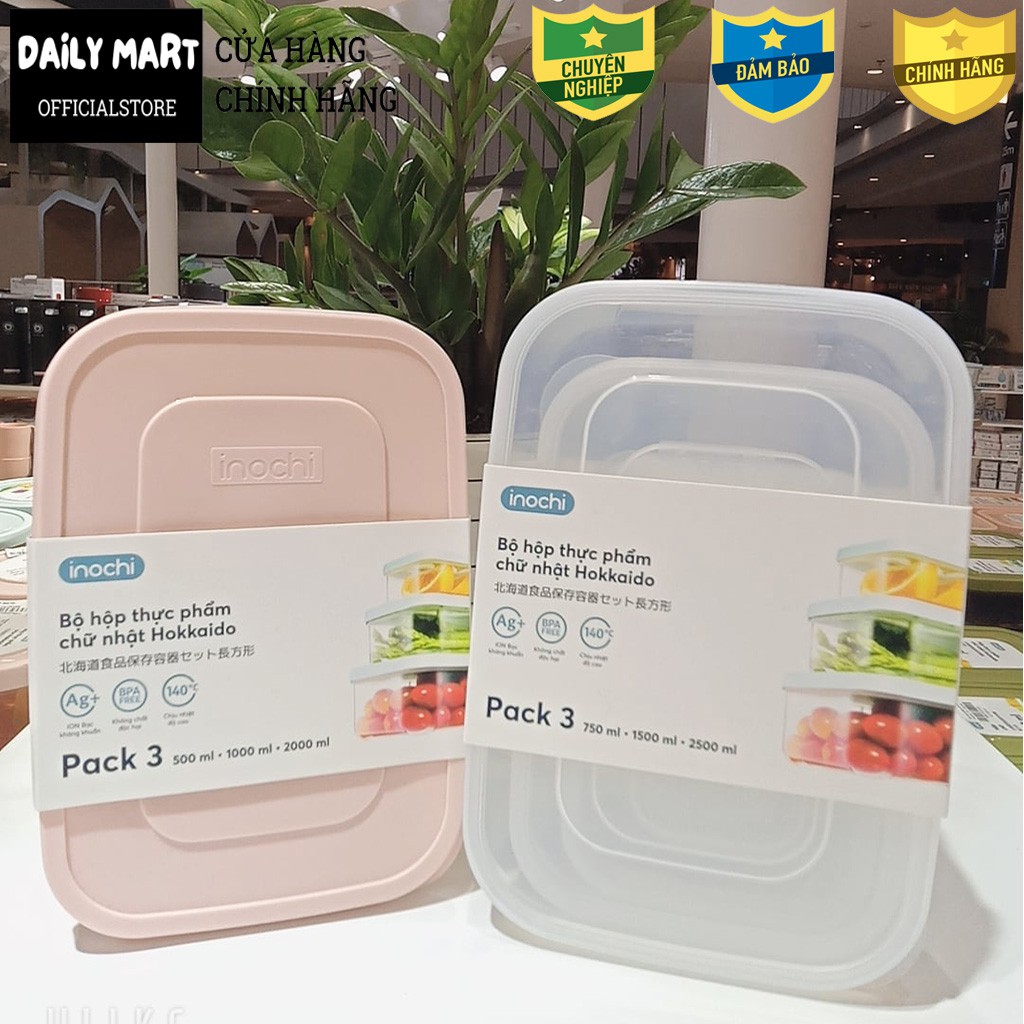 [Bộ 3] Hộp Nhựa Đựng Thực Phẩm, Hộp Đựng Bảo Quản Đồ Ăn Dạng Chữ Nhật HOKKAIDO Inochi | BigBuy360 - bigbuy360.vn