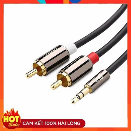 [Chính Hãng] Dây loa 3.5mm sang 2 đầu AV 3m UGREEN 10590 - Cáp audio 3.5 ra 2 đầu RCA _Hàng chính hãng bảo hành 18 tháng