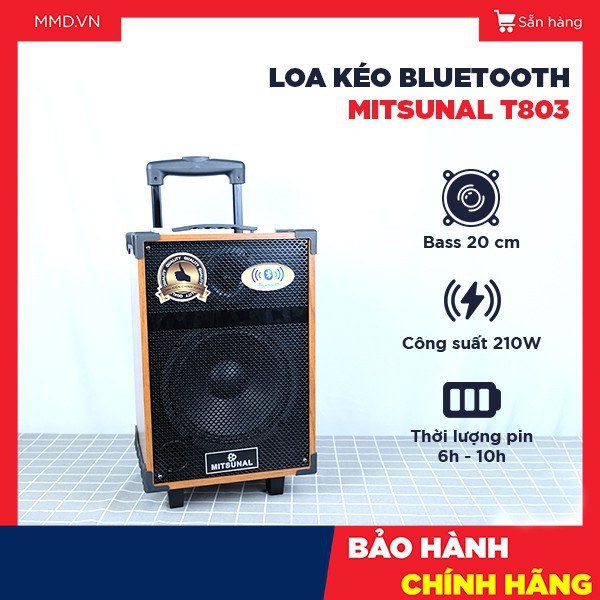 Loa Kéo Bluetooth Mitsunal T803M - Bass 20, Sử dụng 6h liên tục, Tặng kèm 2 mic,  Công suất 210W, Bảo hành 6 tháng [MMD]
