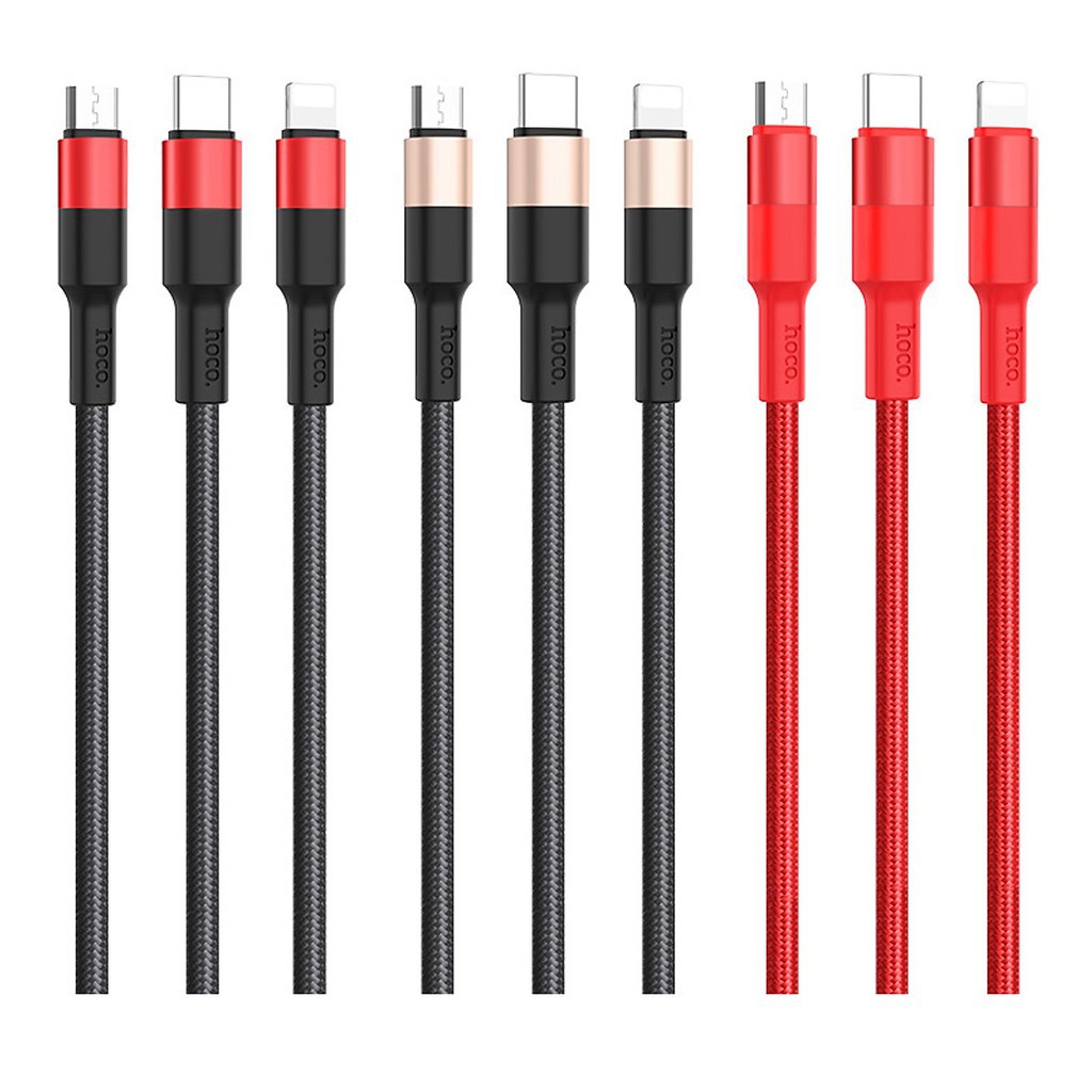 [Mã ELFLASH5 giảm 20K đơn 50K] Cáp sạc 3 đầu Hoco Lightning + Micro USB + Type-C -Bọc dù - Hàng chính hãng