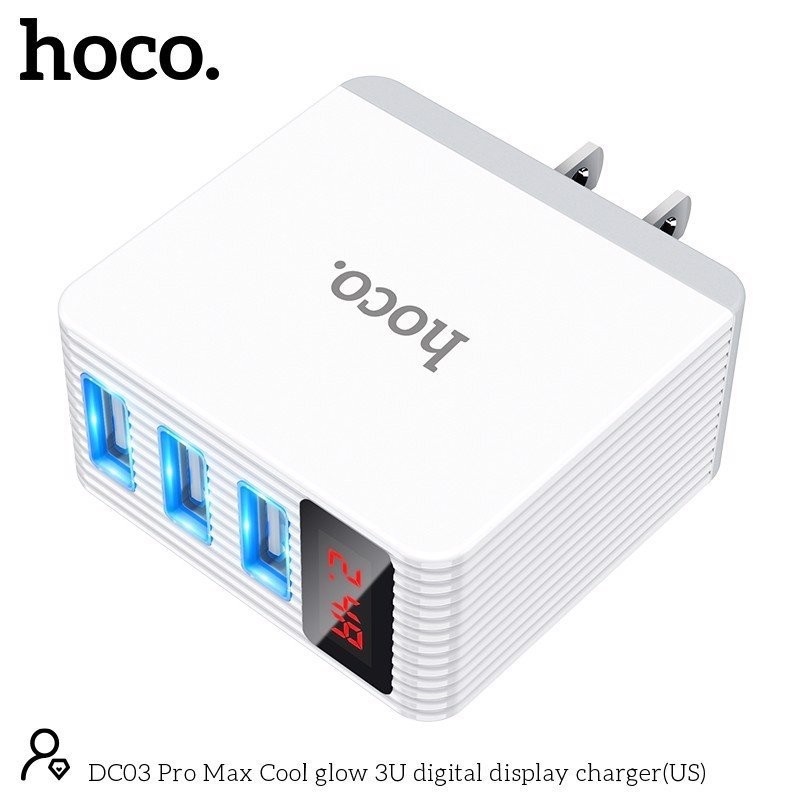 Cóc sạc nhanh 3 cổng USB 3.4A Hoco DC03 Pro Max, màn hình led, tương thích nhiều thiết bị