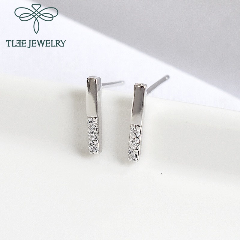 Khuyên tai bạc nữ TLEE thanh bạc nạm đá nửa xinh xắn TleeJewelry B0131