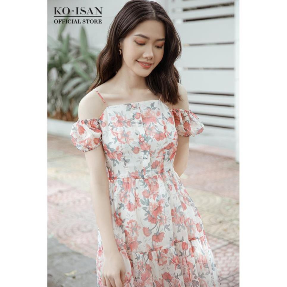 Đầm hai dây nữ KO-ISAN vải chiffon mỏng nhẹ, họa tiết hoa nhí thanh lịch nhiều màu sắc - 21056503 đẹp