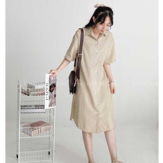 Đầm sơ mi tay ngắn xẻ lai kẻ ullzang thời trang nữ VM STYLE 5150 - 22SU05N161201 | BigBuy360 - bigbuy360.vn