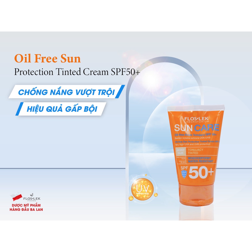 ✅[ Chính hãng Floslek] Kem chống nắng kiềm dầu Floslek Sun Oil Free Protection Tinted Cream SPF50+_50ml