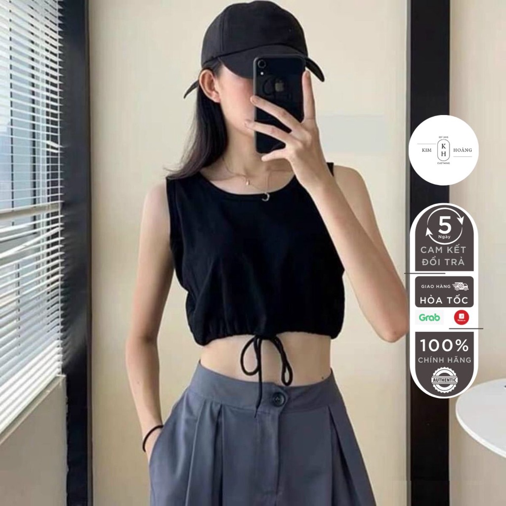 Áo Ba Lỗ Phối Dây Rút Eo kiểu croptop 2 dây body dáng ôm hàng cao cấp BL6