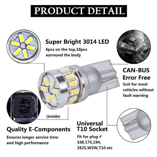 Đèn Led T10 W5W 3014 18 30smd 12v Ánh Sáng Vàng Cho Ô Tô Chất Lượng Cao Hãng Kevanly