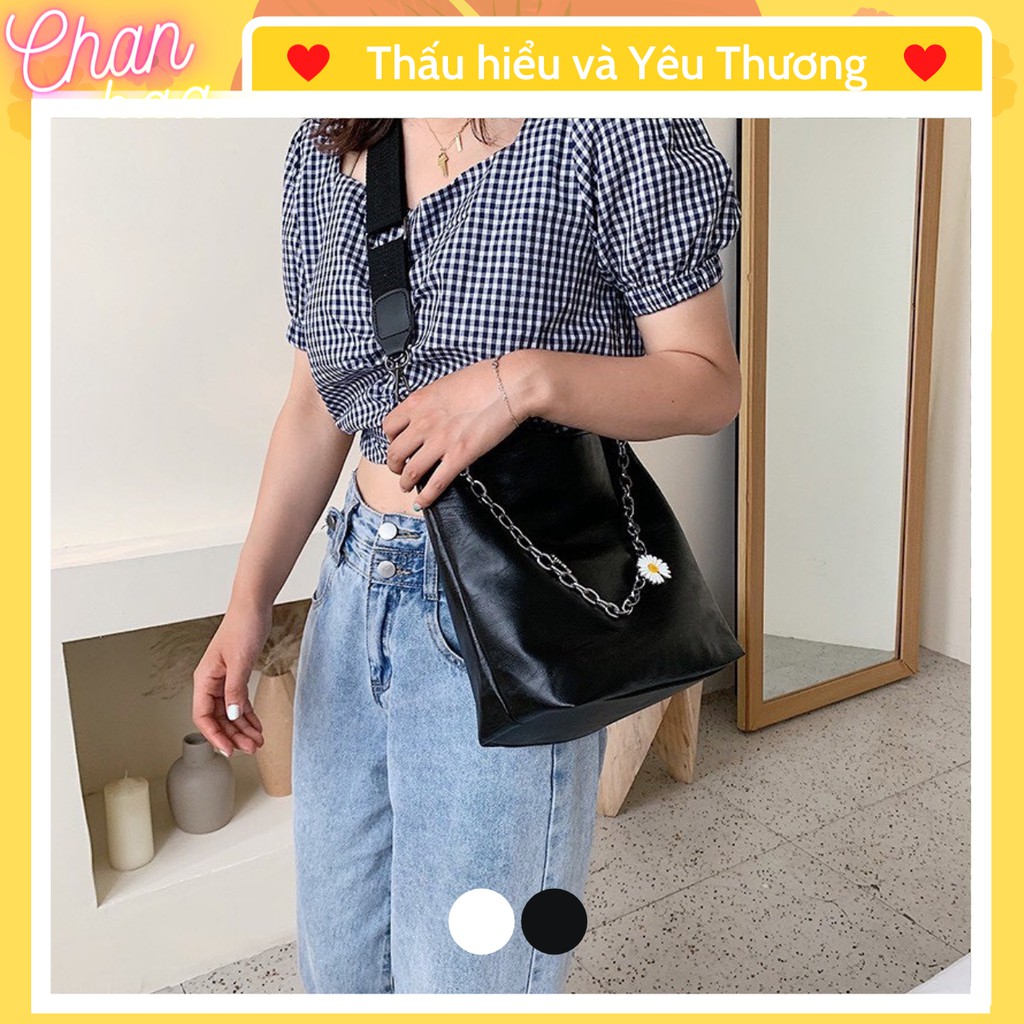 Túi Tote Trơn Hoa Cúc Hai Màu Hottrend, Túi Xách Công Sở Cầm Tay Đeo Chéo Phối Dây Xích Mẫu Mới Nhất - Chan Bag CB341