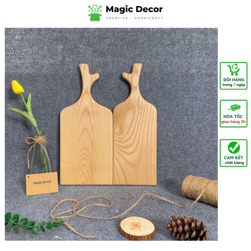 Thớt gỗ decor Magic đựng đồ ăn trang trí tay cầm cành cây sang trọng chất liệu gỗ tần bì tự nhiên cao cấp
