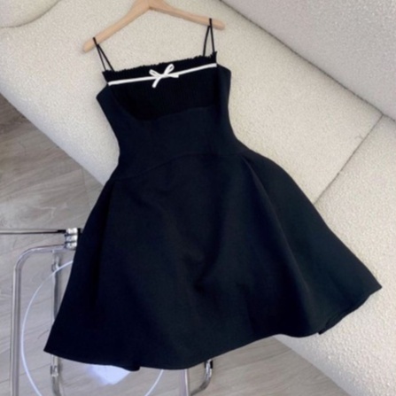 Đầm Xoè 2 Dây Xếp Ly Ngực Nơ Nhí