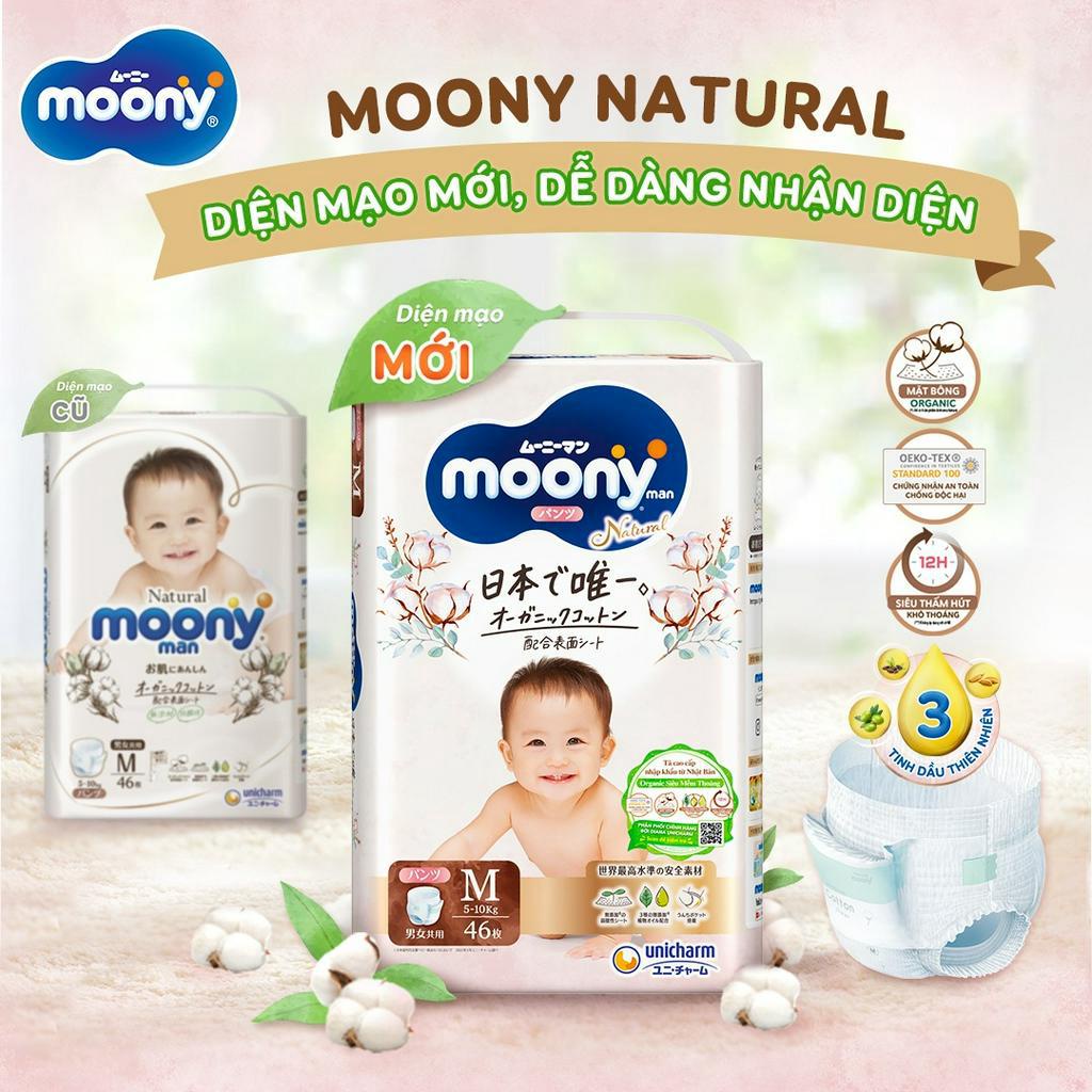 Tã Moony Natural dán/quần size NB63,S58,M46,L38-M46,L36,XL32