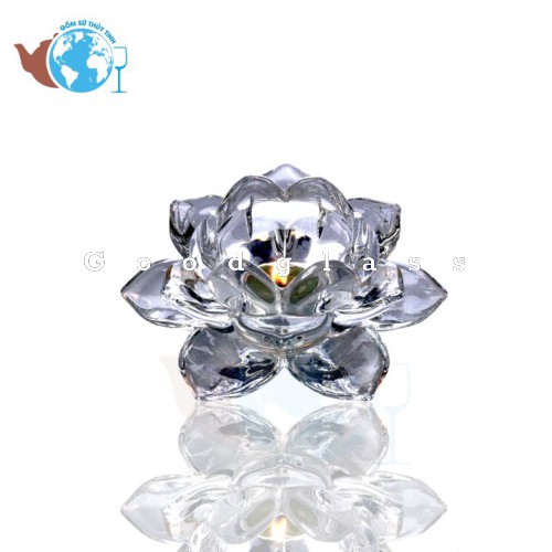 Đế nến/ chân nến thủy tinh hình bông sen cỡ nhỏ