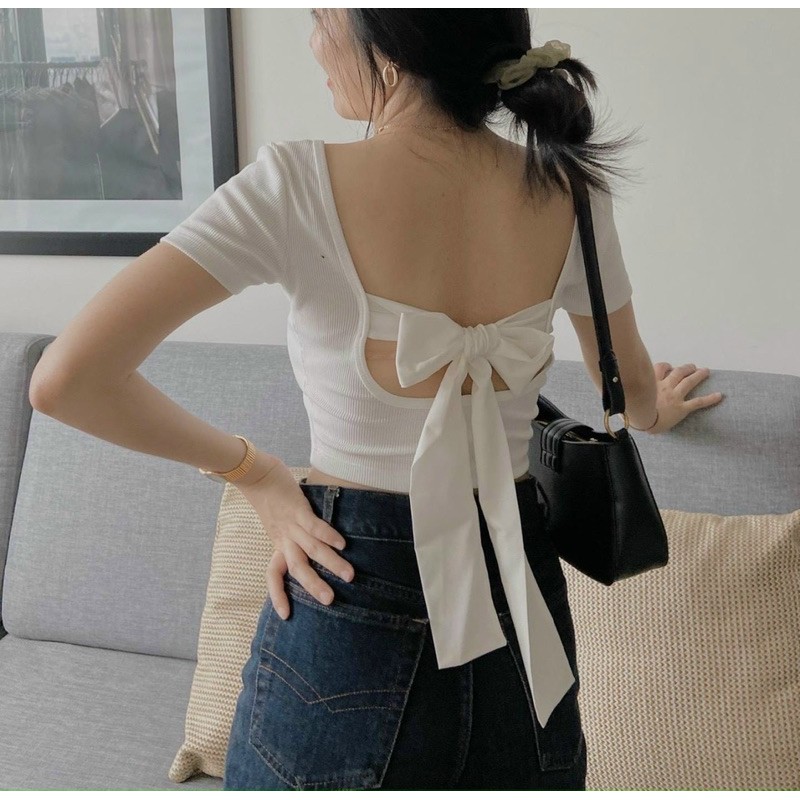 ÁO CROPTOP CỘT NƠ SAU