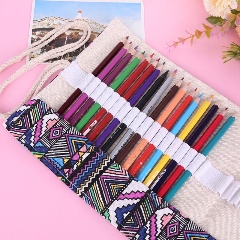 CONG 36/48/72 Holes Canvas Wrap Roll Up Pencil Case Pen Bag Holder Storage Pouch New