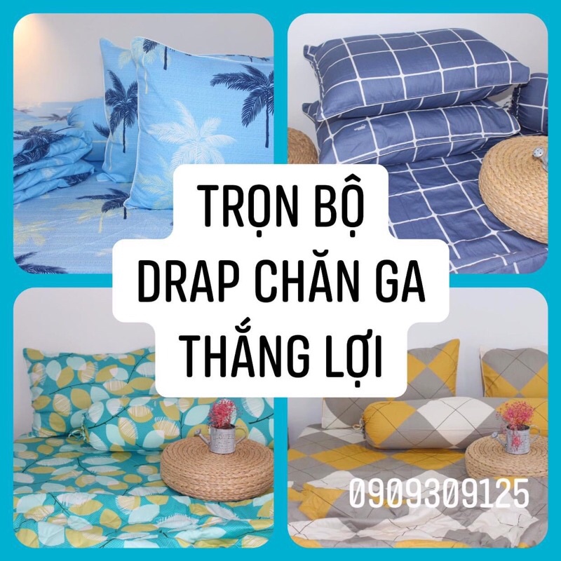 DRAP + CHĂN Thắng lợi chính hãng cotton 100% có in logo (5 món, mền chần gòn)