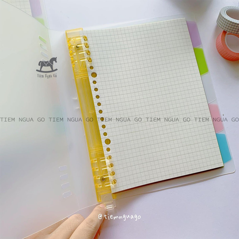 Binder Còng Nhựa Sắc Màu Kèm 60 Trang Giấy + 5 Tab Phân Trang Dùng Ghi Chép, Làm Bullet Journal, Lưu Bút - Tiệm Ngựa Gỗ