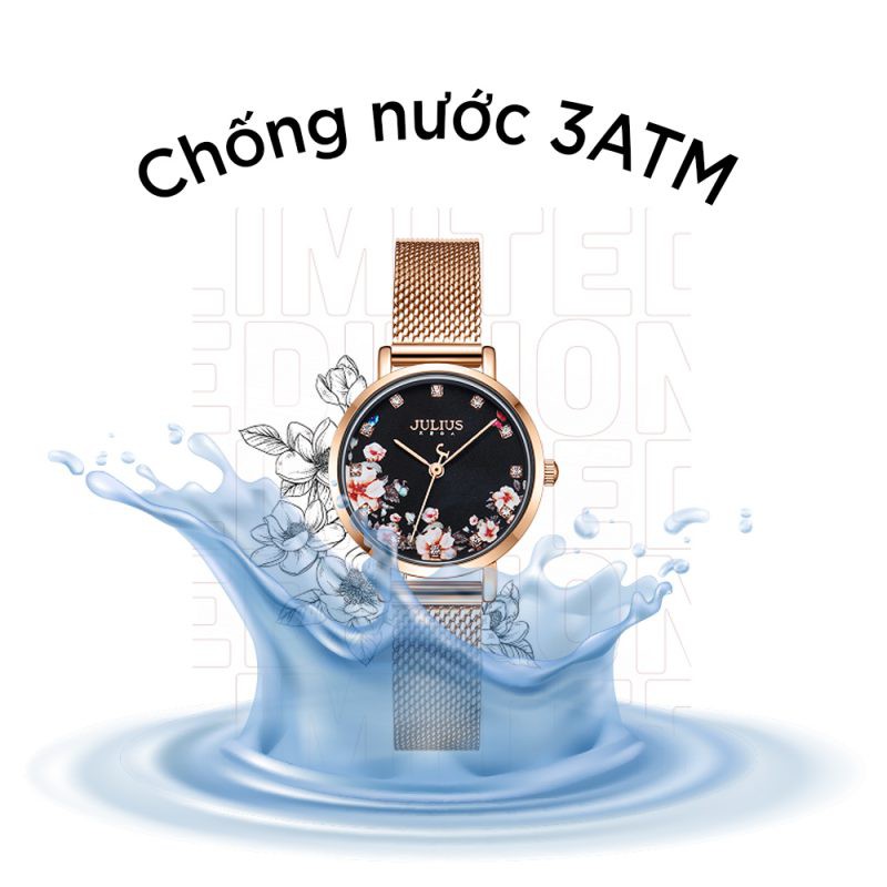 Đồng hồ nữ Julius Hàn Quốc JA-1164LG mặt in hoa