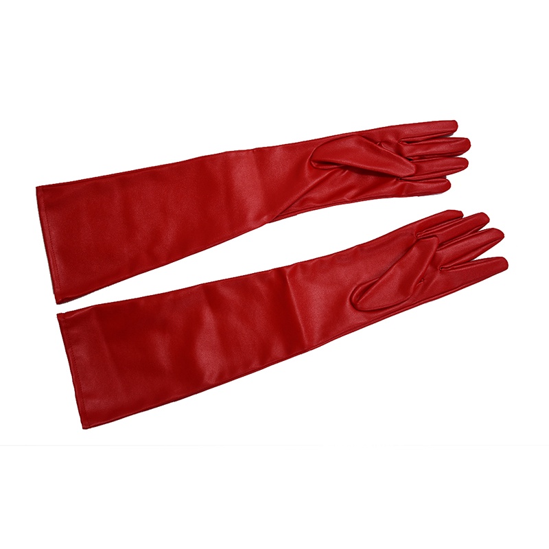 Đôi Găng Tay Da PU Dài Màu Đỏ Trơn Thời Trang Cho Nữ