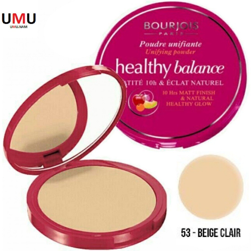 Phấn phủ Số 53 (Màu Da Tự Nhiên) dạng nén Bourjois Healthy Balance 9g Chính Hãng.