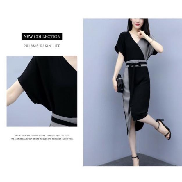 Hàng nhập - Đầm dáng ôm cánh dơi phối màu, váy công sở thanh lịch