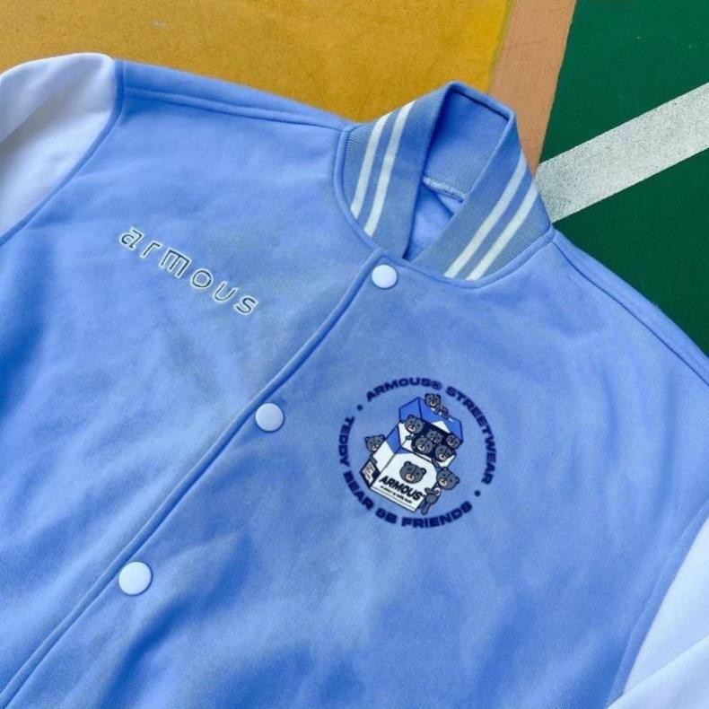 Áo Khoác Bomber Nỉ In Bear Box Form rộng Unisex Nam Nữ Couple duyên dáng của năm